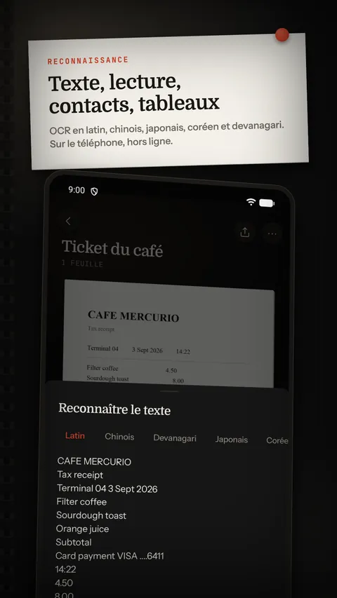 Texte reconnu, avec lecture à voix haute, contact et tableau